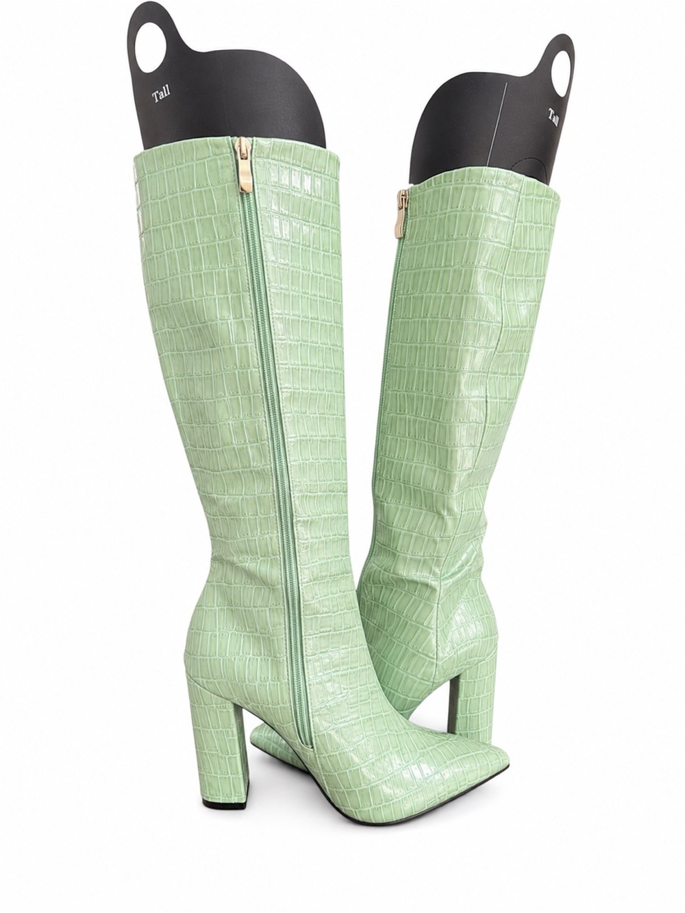 Mint Green Croc Embossed Knee High Boots Block Heel EU 37 US 6.5-7 - Picture 7 of 12